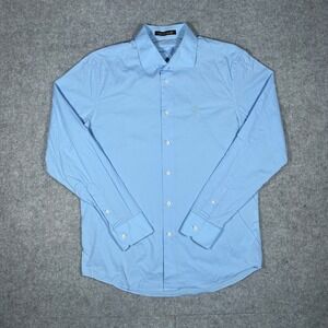 Roberto Cavalli Shirt Mens 41/16 Blue Button Up Logo Luxury Designer Business